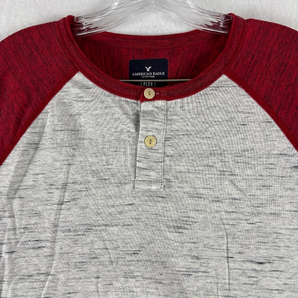 American Eagle Outfitters, Men’s T-Shirt, Red & Gray, Henley, Size L Classic Fit - Picture 2 of 10